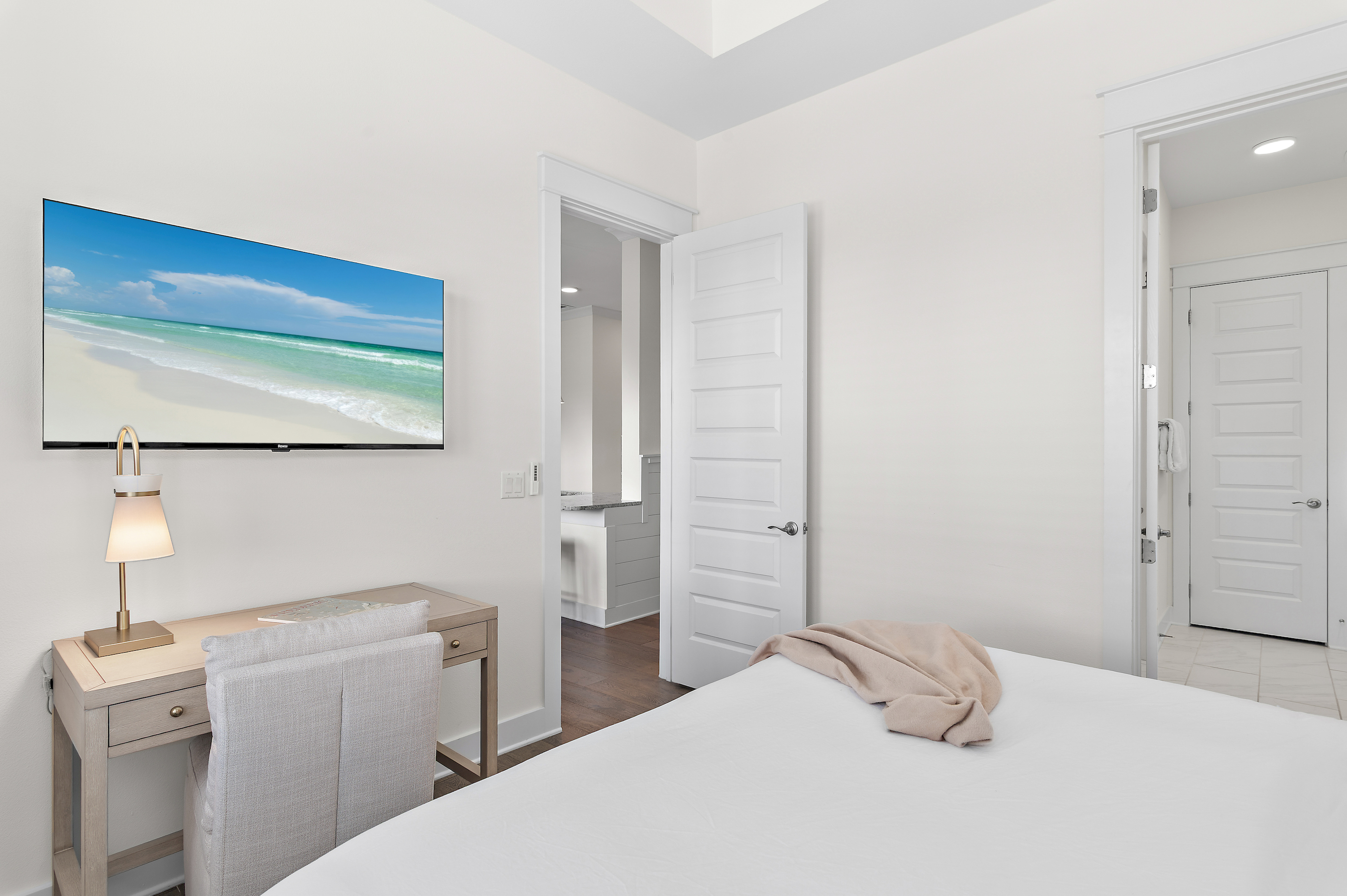 Guest room with a desk